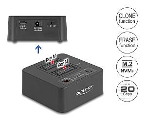 DELOCK docking station για M.2 NVMe SSD 64300, 2 θέσεων, 20Gbps, clone/erase function, μαύρο 64300