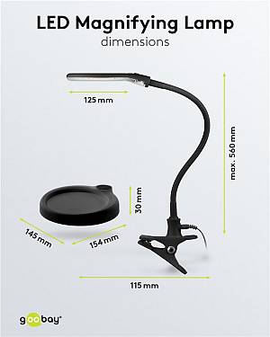GOOBAY μεγεθυντικός φακός 64990 με κλιπ & βάση, LED, 3 διόπτρες 1.75x 64990