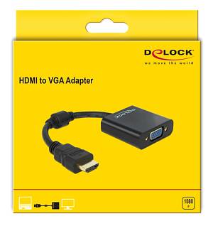 DELOCK αντάπτορας HDMI σε VGA 65512, 1080p, μαύρος 65512