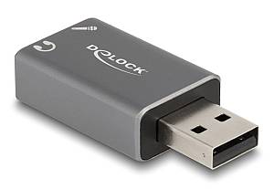 DELOCK εξωτερική κάρτα ήχου 66633, 2x 3.5mm, USB σύνδεση, γκρι 66633