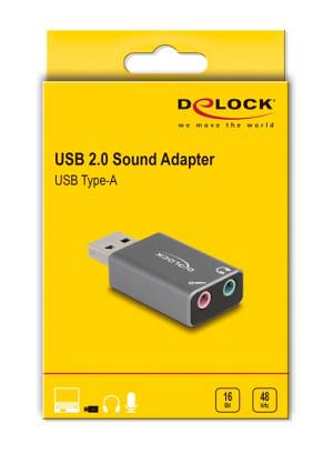 DELOCK εξωτερική κάρτα ήχου 66633, 2x 3.5mm, USB σύνδεση, γκρι 66633