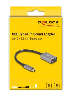 DELOCK εξωτερική κάρτα ήχου 67071, 2x 3.5mm, USB-C σύνδεση, γκρι 67071