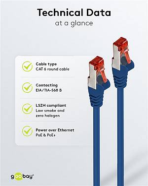GOOBAY καλώδιο δικτύου 68266, CAT 6 S/FTP, copper, 250MHz, 0.5m, μπλε 68266