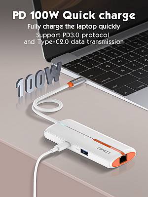 LDNIO USB hub DS-26U με θύρα δικτύου, 6 θυρών, USB-C σύνδεση, 100W PD, λευκό 6933138601754