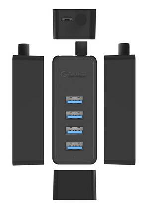 ORICO USB hub W5P-U3, 4x θύρες USB 3.0 5Gbps, USB σύνδεση, 1m καλώδιο, μαύρο 6942227107909
