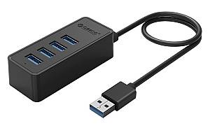 ORICO USB hub W5P-U3, 4x θύρες USB 3.0 5Gbps, USB σύνδεση, 1m καλώδιο, μαύρο 6942227107909