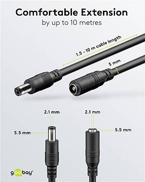 GOOBAY καλώδιο προέκτασης τροφοδοσίας 71400, 5.5x2.1mm, 10m, μαύρο 71400