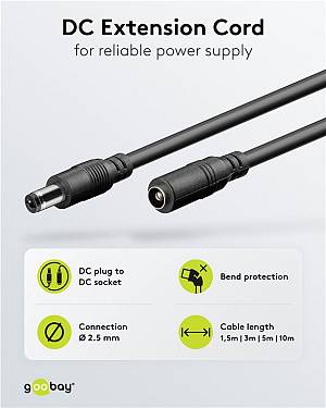 GOOBAY καλώδιο προέκτασης τροφοδοσίας 71401, 5.5x2.5mm, 3m, μαύρο 71401