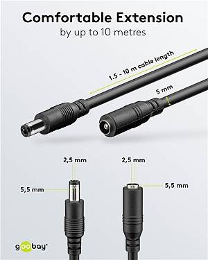 GOOBAY καλώδιο προέκτασης τροφοδοσίας 71401, 5.5x2.5mm, 3m, μαύρο 71401