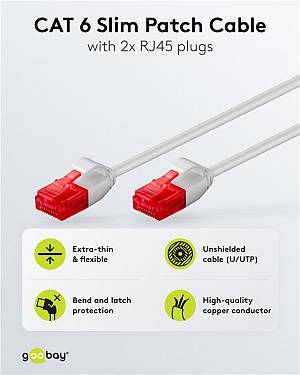 GOOBAY καλώδιο δικτύου 71546, CAT 6 U/UTP, slim, copper, 250MHz, 0.25m, γκρι 71546