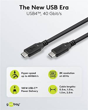 GOOBAY καλώδιο USB-C 74193, USB4, 100W, 40Gbps, 8K/60Hz, 2m, μαύρο 74193