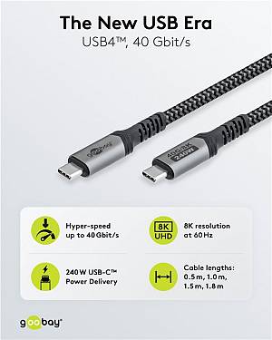 GOOBAY καλώδιο USB-C 74210, USB4, 240W, 40Gbps, 8K/60Hz, 0.50m, γκρι 74210