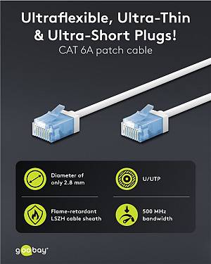GOOBAY καλώδιο δικτύου 74301, CAT 6A U/UTP, ultra slim, copper, 500MHz, 10m, λευκό 74301