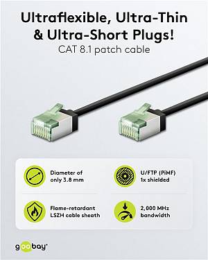 GOOBAY καλώδιο δικτύου 74352, CAT 8.1 U/FTP, ultra slim, copper, 40Gbps, 0.50m, μαύρο 74352