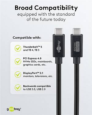 GOOBAY καλώδιο USB-C 74376, USB4, 240W, 80Gbps, 16K/60Hz, 1.2m, μαύρο 74376