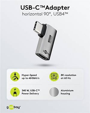 GOOBAY αντάπτορας USB-C 74441, γωνιακός 90°, USB4, 240W, 40Gbps, 8K, γκρι 74441