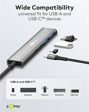 GOOBAY USB hub 76563, 4x θυρών, USB 3.2, 5Gbps, USB-C σύνδεση, γκρι 76563