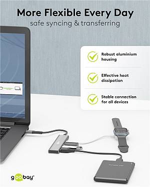 GOOBAY USB hub 76563, 4x θυρών, USB 3.2, 5Gbps, USB-C σύνδεση, γκρι 76563
