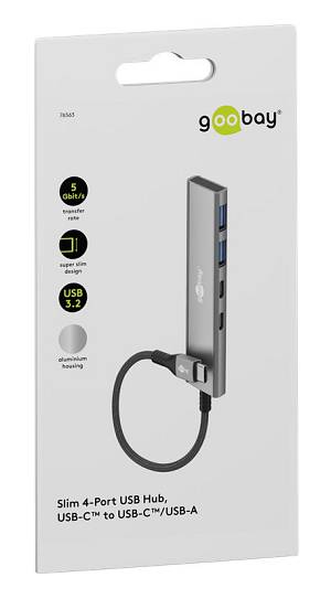 GOOBAY USB hub 76563, 4x θυρών, USB 3.2, 5Gbps, USB-C σύνδεση, γκρι 76563