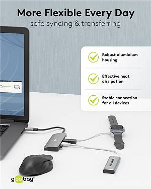 GOOBAY USB hub 76565, 4x θυρών, USB 3.2, 10Gbps, USB-C σύνδεση, γκρι 76565