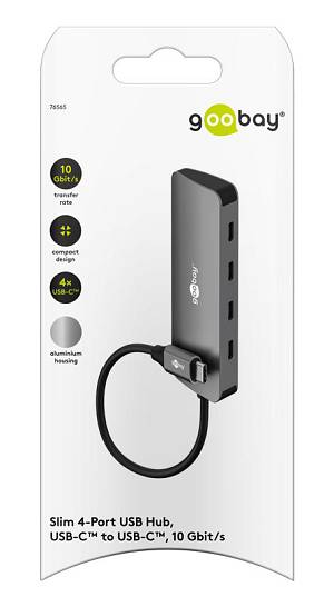 GOOBAY USB hub 76565, 4x θυρών, USB 3.2, 10Gbps, USB-C σύνδεση, γκρι 76565