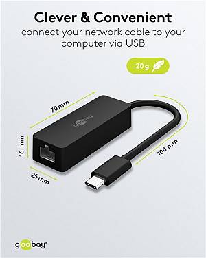 GOOBAY αντάπτορας δικτύου 76579, USB-C, 1000Mbps Ethernet, μαύρος 76579