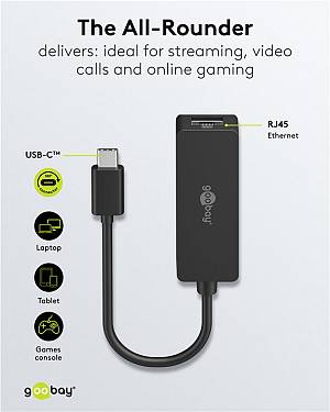 GOOBAY αντάπτορας δικτύου 76579, USB-C, 1000Mbps Ethernet, μαύρος 76579