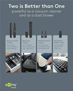 GOOBAY 2 σε 1 σκουπάκι χειρός & air duster 77829, 120W, 6000mAh, μαύρο 77829