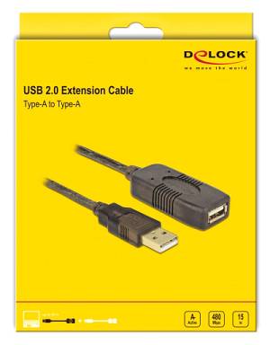 DELOCK καλώδιο USB 2.0 αρσενικό σε θηλυκό 82689, active, 15m, μαύρο 82689