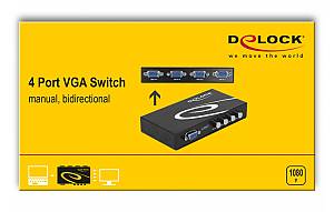 DELOCK VGA switch 87635, 4 σε 1, 1080p, bidirectional, μαύρο 87635