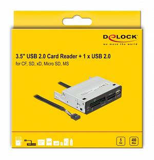 DELOCK USB 9-pin card reader 91708, CF/SD/XD/MS/Micro SD/USB, 3.5 bay 91708