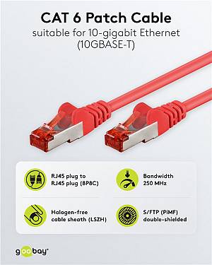GOOBAY καλώδιο δικτύου 92458, CAT 6 S/FTP, copper, 250MHz, 0.15m, κόκκινο 92458