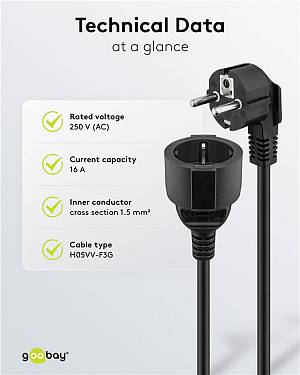GOOBAY μπαλαντέζα προέκταση ρεύματος 93094, schuko, 3x 1.5mm², 5m, μαύρη 93094