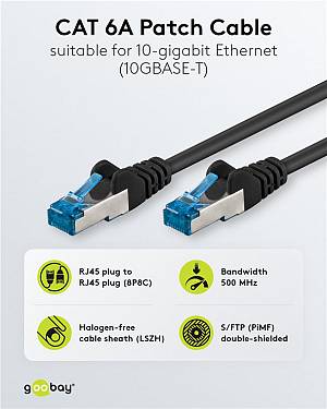 GOOBAY καλώδιο δικτύου 93746, CAT 6A S/FTP, 500MHz, Copper, 2m, μαύρο 93746