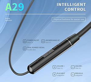CELEBRAT earphones A29 με μαγνήτη, Bluetooth, 10mm, 80mAh, μαύρα A29-BK