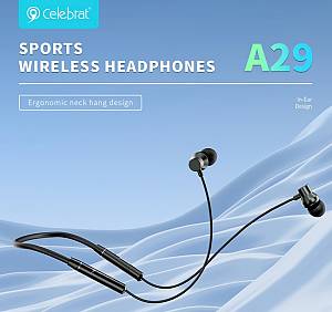 CELEBRAT earphones A29 με μαγνήτη, Bluetooth, 10mm, 80mAh, μαύρα A29-BK