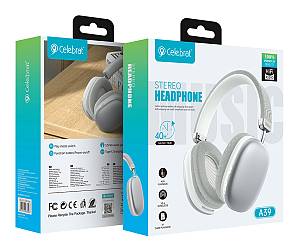CELEBRAT headphones A39, ασύρματα & ενσύρματα, micro SD, 40mm, 400mAh, ασημί A39-SL