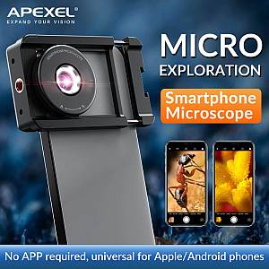APEXEL φακός μικροσκόπιο APL-MS009 για smartphone κάμερα, 100x zoom, LED APL-MS009