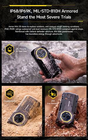 ULEFONE smartphone Armor Mini 20, 4.7, 8/256GB, 4G, 6200mAh, IP68/IP69K, μαύρο ARMORMINI20-BK