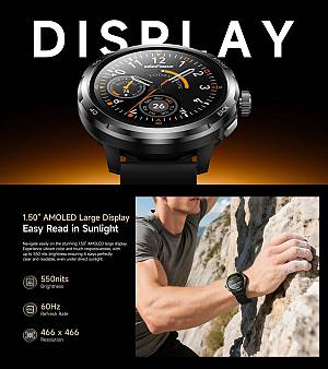 ULEFONE smartwatch Armor Watch Pro, 2x λουράκια, heart rate, 1.50 AMOLED, GPS, 5 ΑΤΜ/IP68/IP69K/MIL-STD-810H, μαύρο ARMORWATCHPRO-BK