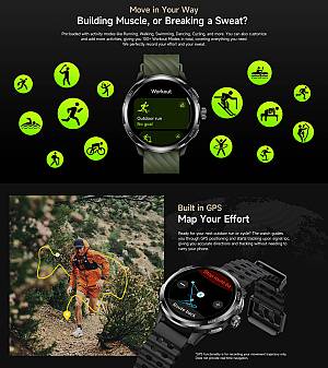 ULEFONE smartwatch Armor Watch Pro, 2x λουράκια, heart rate, 1.50 AMOLED, GPS, 5 ΑΤΜ/IP68/IP69K/MIL-STD-810H, μαύρο ARMORWATCHPRO-BK