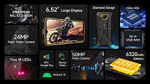 ULEFONE smartphone Armor X13, 6.52, 6/64GB, 6320mAh, IP68/IP69K, μαύρο ARMORX13-BK