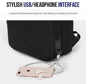 ARCTIC HUNTER τσάντα πλάτης B00345 με θήκη laptop 15.6, USB, 19-32L, μαύρη B00345-BK