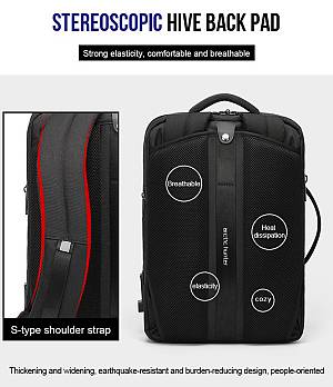 ARCTIC HUNTER τσάντα πλάτης B00345 με θήκη laptop 15.6, USB, 19-32L, μαύρη B00345-BK