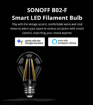 SONOFF Smart λάμπα LED Filament B02-F-A60, Wi-Fi, 7W, E27, 2200K-6500K B02-F-A60
