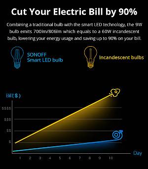 SONOFF Smart λάμπα LED Filament B02-F-A60, Wi-Fi, 7W, E27, 2200K-6500K B02-F-A60
