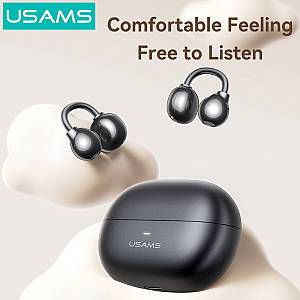 USAMS earphones με θήκη φόρτισης Echo R02, OWS, Φ11mm, 50/300mAh, μαύρα BHR0201