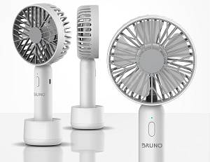 BRUNO φορητός ανεμιστήρας χειρός BRN-0229, επαναφορτιζόμενος, με βάση & λουράκι μεταφοράς, λευκός/γκρι BRN-0229
