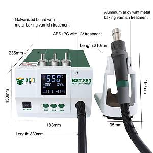 BEST σταθμός θερμού αέρα BST-863, 1200W, touch screen BST-863