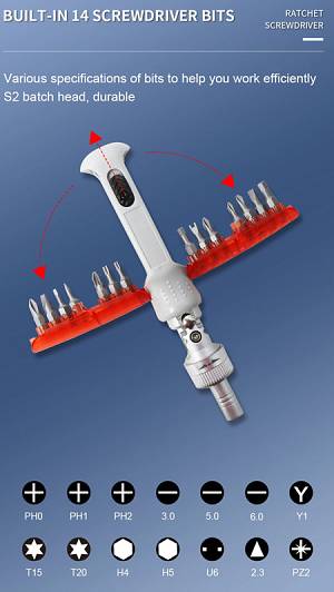 BEST κατσαβίδι χειρός BST-8937 με σετ μύτες, περιστρεφόμενο 180°, 14τμχ BST-8937